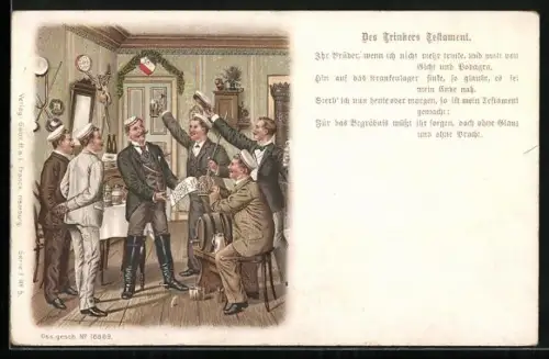 Lithographie Des Trinkers Testament, Studenten trinken Bier