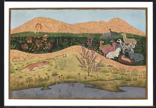 Künstler-AK Berlin, Pergamon-Museum, Islamische Abteilung, Der Luchs und die Schafe