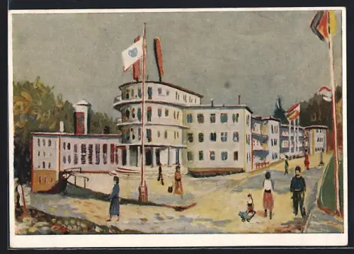 Künstler-AK Gernrode / Harz, 1000 jähriges Gernrode, Fritz-Heckert-Heim