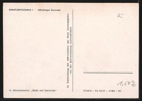 Künstler-AK Gernrode / Harz, Panorama der Ortschaft