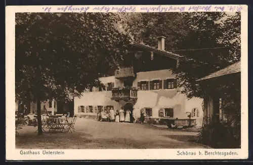 AK Schönau / Berchtesgaden, Gasthaus Unterstein mit Gartenlokal