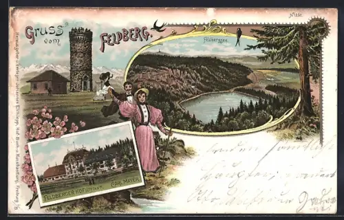 Lithographie Feldberg / Schwarzwald, Feldbergturm, Feldbergsee, Feldberger Hof Carl Mayer