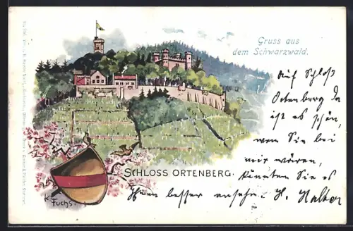 Lithographie Ortenberg / Baden, Schloss Ortenberg