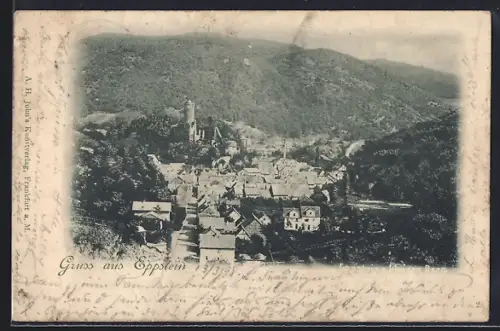 AK Eppstein / Taunus, Strassenpartie mit Burgruine vom Judenkopf gesehen