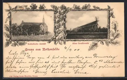 AK Rothenfelde / Teutoburger Wald, Altes Gradierwerk, Katholische Anstalt, Eichenzweige