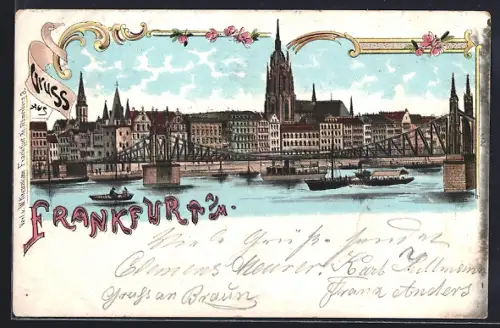 Lithographie Frankfurt a. M., Dom, Mainbrücke