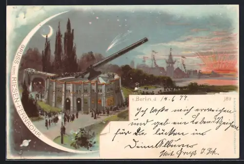 Mondschein-Lithographie Berlin-Treptow, Riesen-Fernrohr