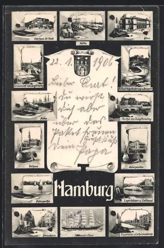 AK Hamburg, Hafen, Rathaus, Partie zum Jungfernstieg