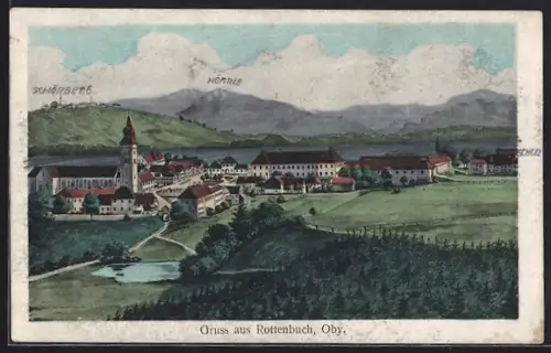 Künstler-AK Hans Pernat: Rottenbuch / Obb., Ortsansicht mit Schönberg