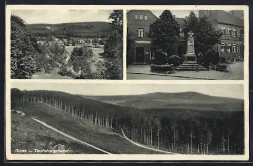 AK Glane / Bad Iburg, Denkmal im Ortskern, Waldlandschaft Teutoburgerwald