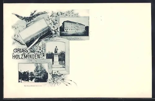 AK Holzminden, Baugewerkschule, Haarmann-Denkmal, Am Teich