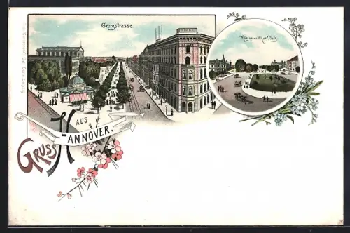 Lithographie Hannover, Georgenstrasse, Königswörther Platz