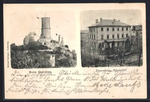 AK Godesberg, Frauenheim in der Rheinallee, Ruine Godesberg