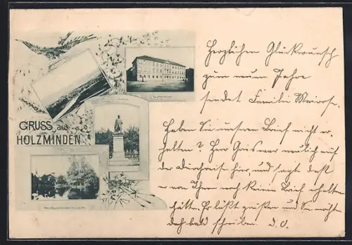 AK Holzminden, Baugewerkschule, Haarmann-Denkmal, Teich