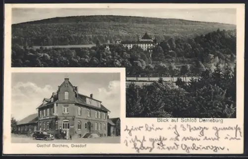 AK Grasdorf / Holle, Gasthof Borchers, Blick auf Schloss Derneburg
