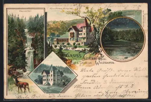 Lithographie Altenau / Harz, Hotel Waldgarten