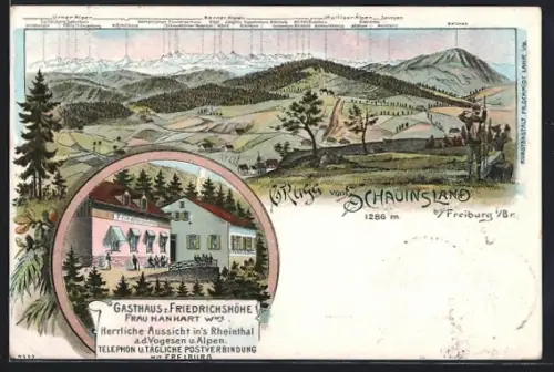 Lithographie Oberried / Breisgau, Gasthaus zur Friedrichshöhe