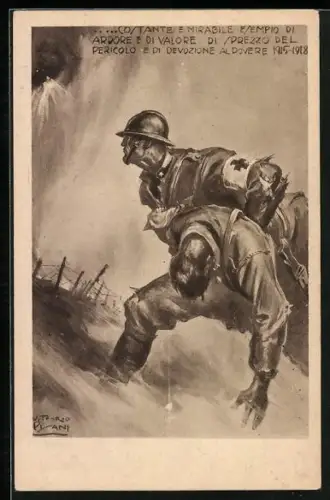Künstler-AK Soldat mit Armbinde des Roten Kreuzes