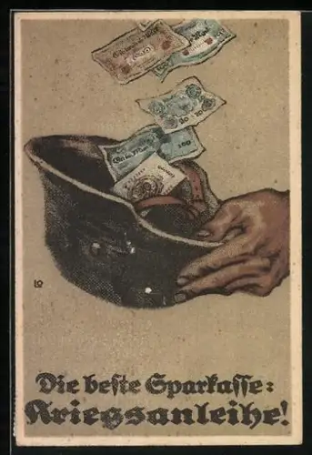 AK Stahlhelm - die beste Sparkasse: Kriegsanleihe!
