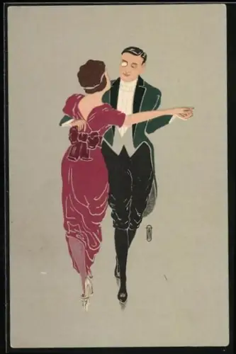 Künstler-AK Tanzendes Paar in Abendkleidung