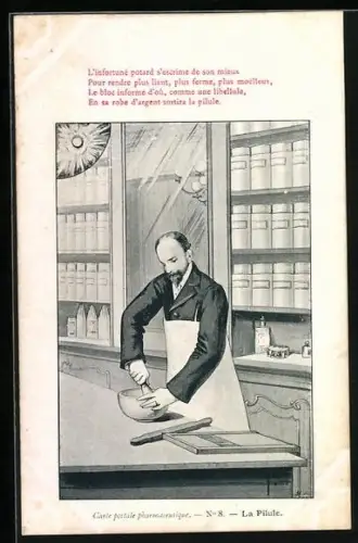 Lithographie Carte postale pharmaceutique No. 8, La Pilule