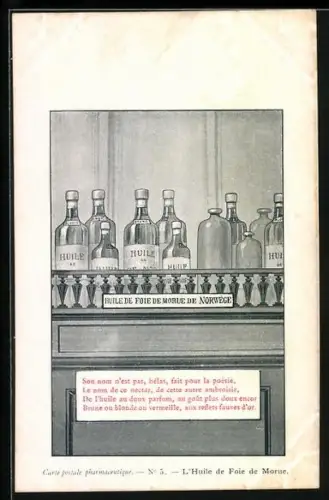 Lithographie Carte postale pharmaceutique No. 5, L`Huile de Foie de Morue
