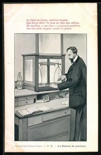 Lithographie Carte postale pharmaceutique No. 2, La Balance de précision