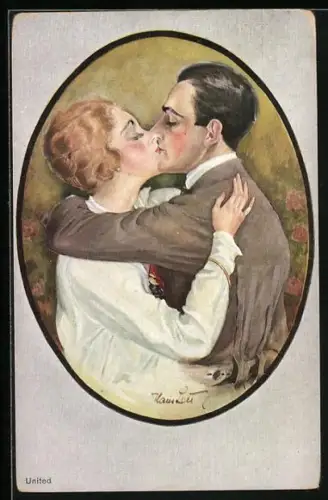 Künstler-AK Küssendes Paar im Art Deco Stil