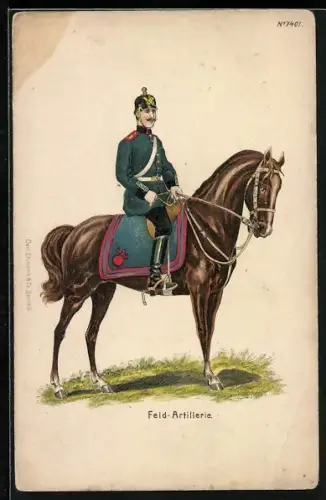 Lithographie Soldat der Feld-Artillerie zu Pferd