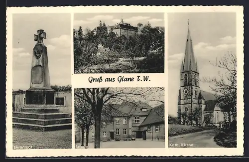 AK Glane / Bad Iburg, Schloss Iburg, Katholische Kirche, Ehrenmal