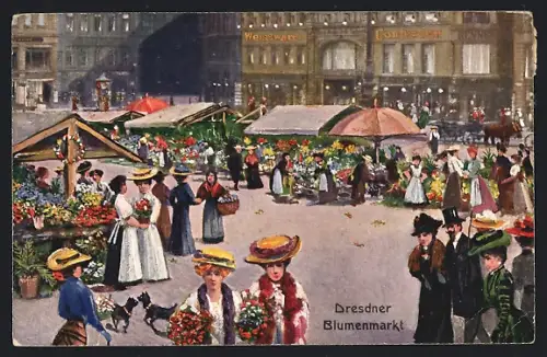 AK Dresden, Blumenmarkt auf dem Altmarkt