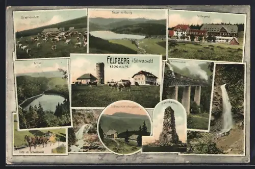 AK Feldberg / Schwarzwald, Feldsee, Bismarckdenkmal, Postkutsche