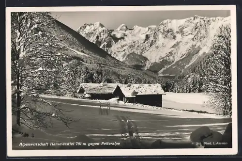 AK Schönau /Berchtesgaden, Hotel Hammerstiel gegen Reiteralpe im Winter