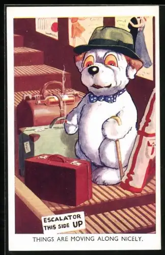 AK Bonzo auf der Rolltreppe