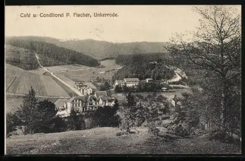 AK Unkerode, Café und Conditorei P. Fischer mit Umgebung