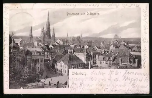 AK Oldenburg / O., Panorama mit Kirche und Strassenpartie