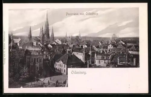 AK Oldenburg / O., Panorama mit Kirche und Strassenpartie