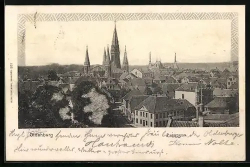 AK Oldenburg / O., Panorama mit Kirche und Strassenpartie