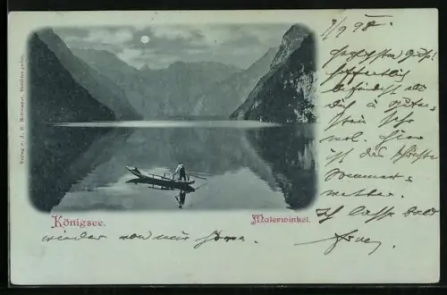 Mondschein-AK Königsee / Berchtesgaden, Malerwinkel mit Boot