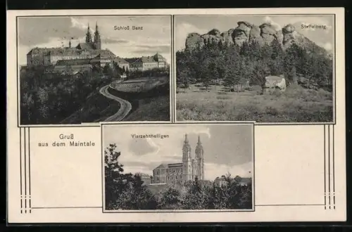 AK Banz / Staffelstein, Schloss, Staffelberg, Kirche Vierzehnheiligen