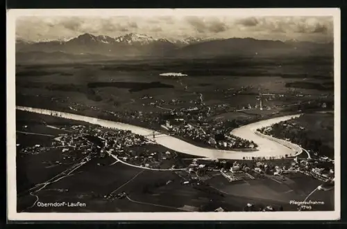 AK Laufen / Oberndorf, Fliegeraufnahme mit Salzach