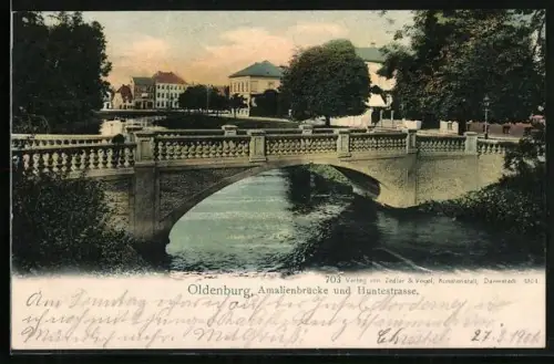 AK Oldenburg / O., Amalienbrücke, Huntestrasse