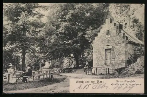 AK Scharzfeld / Harz, Ruine Scharzfels, Grotte, Brunnenhaus