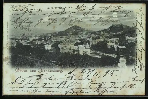 Mondschein-AK Blankenburg / Harz, Ortspanorama