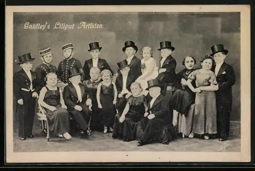 AK Gnidley`s Liliput Artisten, Compagnie in Abendgarderobe