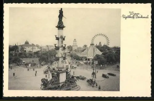 AK Wien, Wiener Prater, Tegetthoff-Denkmal mit Prater-Panorama