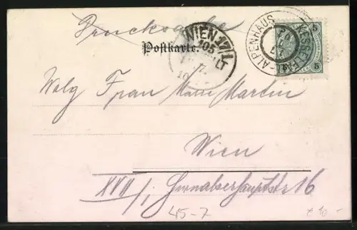 AK Bergsteiger mit aufgestützer Hacke in den Alpen, Tracht