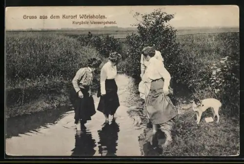 AK Wörishofen, Kurgäste Wassergehend mit Hund