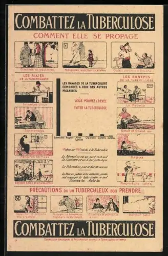 Künstler-AK Combattez la Tuberculose, Comment Elle Se Propage, Précautions ou un Tuberculeux doit prendre