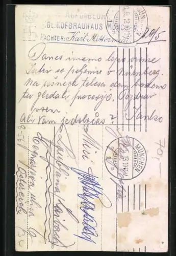 Künstler-AK Urkunde des Münchner Hofbräuhauses